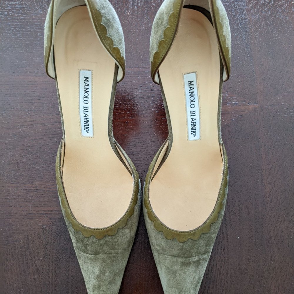 Olive green colored Manolo Blahnik shoes